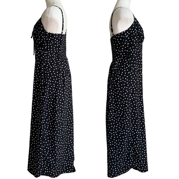 Black White Polka Dot Midi Sundress Size M Adjustable Straps Side Zip Smock - Picture 5 of 9